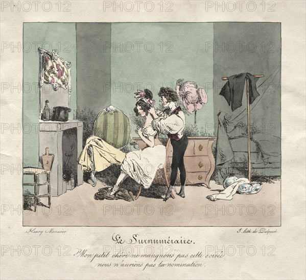 Administrative Customs:  Supernumerary. Henry Bonaventure Monnier (French, 1805-1877). Color lithograph