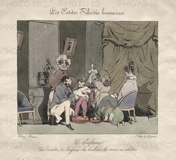 Little Human Felicities: Childhood. Henry Bonaventure Monnier (French, 1805-1877). Color lithograph