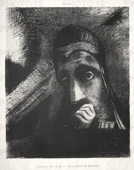 Homage to Goya:  In My Dream I Saw in the Heavens a Mysterious Countenance, 1885. Odilon Redon (French, 1840-1916). Lithograph