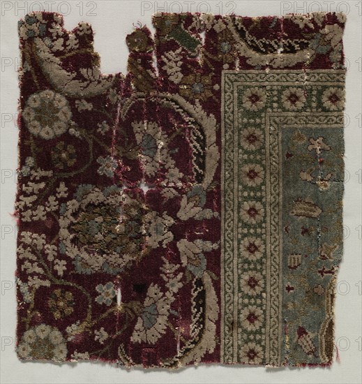 Fragment of a Carpet, 16th century (?). Turkey, Bursa or Istanbul, 16th century (?). Senna knot: wool and silk; average: 28.6 x 30.5 cm (11 1/4 x 12 in.)