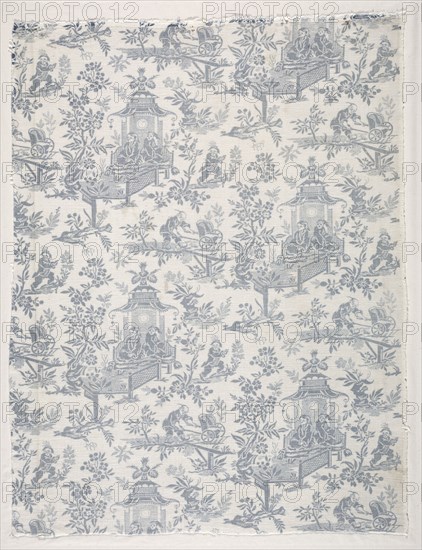 Fragment of Woodblock Printed Cotton, c. 1770. France, Jouy, 18th century. Woodblock print on cotton and linen mixed; overall: 79.6 x 61.6 cm (31 5/16 x 24 1/4 in.)