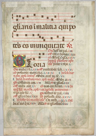 Leaf from a Gradual: Decorated Initial (verso), c. 1480. Jacopo Filippo d' Argenta (Italian, 1501). Ink, tempera, and gold on parchment; sheet: 77 x 52 cm (30 5/16 x 20 1/2 in.)