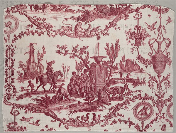 Fragments of Copperplate Printed Cotton, c. 1789. Firm of Christophe Philippe Oberkampf (French, 1738-1815), Jean-Baptiste Marie Hüet (French, 1745-1811). Copperplate printed linen; overall: 68 x 91 cm (26 3/4 x 35 13/16 in.)