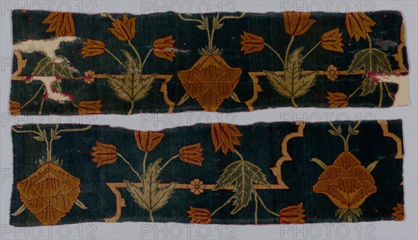 Fragments of a Carpet, 1600-1650. Imperial Manufactory (Indian). Silk and wool; average: 85.1 x 21.6 cm (33 1/2 x 8 1/2 in.)