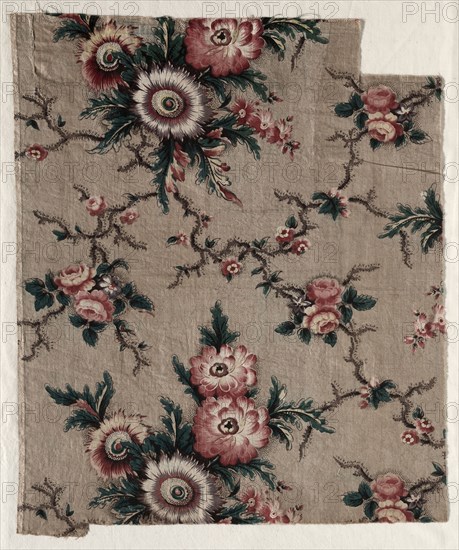 Glazed Chintz Fragment, c. 1840. England, Lancashire ?, 19th century. Machine and block printed cotton; overall: 46.6 x 39.4 cm (18 3/8 x 15 1/2 in.)