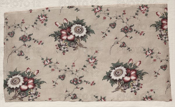 Glazed Chintz Fragment, c. 1830. England, 19th century. Machine and block printed cotton; overall: 31.9 x 53.6 cm (12 9/16 x 21 1/8 in.)
