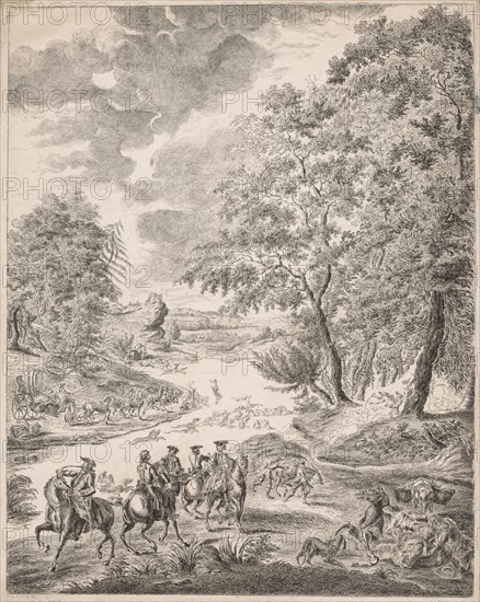 The Deer Hunt. Augustin de Saint-Aubin (French, 1736-1807). Etching and engraving