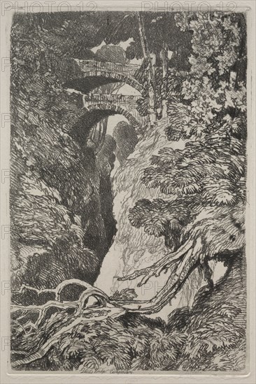 Liber Studiorum:  Devil's Bridge, Cardiganshire, 1838. John Sell Cotman (British, 1782-1842). Soft ground etching