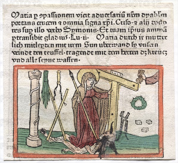 Spiegel Menslicher Behaltnis:  The Virgin Mary Overcoming a Devil, 1400s. Germany, 15th century. Woodcut