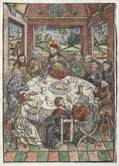 Der Schatzbehalter: The Last Supper, 1491. Michael Wolgemut (German, 1434-1519). Color woodcut