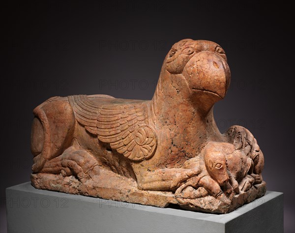 Guardian Griffin, 1150-1175. Northern Italy, Emilia, 12th century. Pink limestone (called "Verona Marble"); overall: 76.7 x 47.3 x 119.9 cm (30 3/16 x 18 5/8 x 47 3/16 in.).