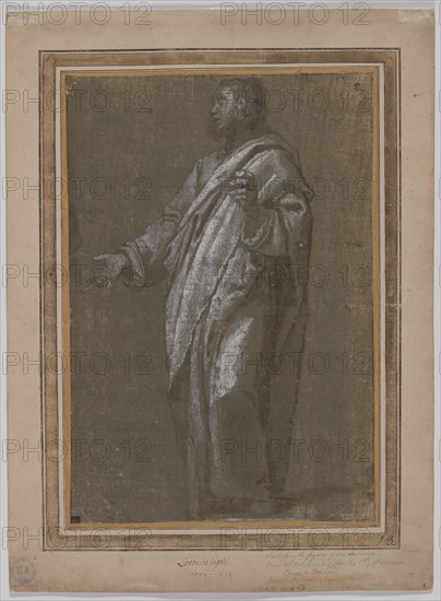 Standing Male Figure, c. 1610/13. Ludovico Cardi Cigoli (Italian, 1559-1613). Brush and brown ink, heightened with white paint; framing lines in brown ink; sheet: 40.2 x 27.7 cm (15 13/16 x 10 7/8 in.); secondary support: 52 x 38.5 cm (20 1/2 x 15 3/16 in.).