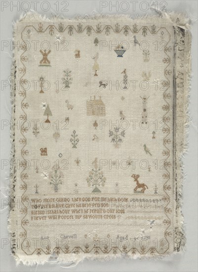 Sampler, 1798. England, 18th century. Silk embroidery on wool, cross stitch; overall: 45.7 x 33 cm (18 x 13 in.)