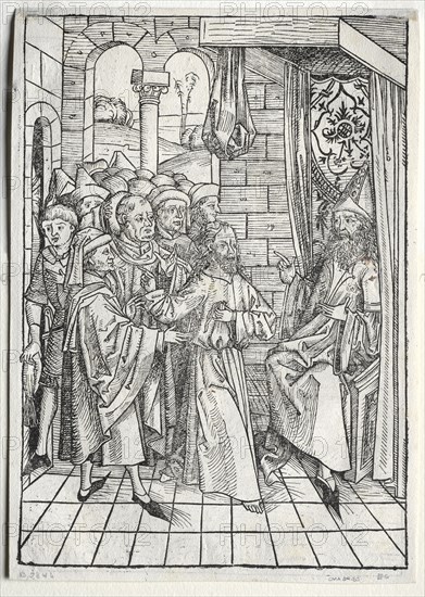 Der Schatzbehalter:  Christ before Caiaphas (verso), 1491. Michael Wolgemut (German, 1434-1519). Woodcut