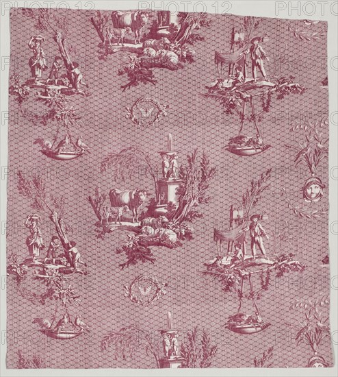 Strip of Copperplate Printed Cotton with "L'Oiseleur" Design, c. 1800. Jean-Baptiste Marie Hüet (French, 1745-1811). Copperplate printed cotton; overall: 103 x 93.3 cm (40 9/16 x 36 3/4 in.)