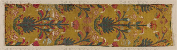 Silk Fragment, 15th century. Spain, Mudejar, 15th century. Lampas weave, silk; average: 57.8 x 14.6 cm (22 3/4 x 5 3/4 in.)