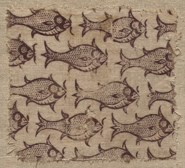 Fragment of a wood-block print on linen, 1200s - 1300s. Egypt, Mamluk period, 1200s-1300s. Block printing on linen tabby ground; overall: 15.3 x 17.2 cm (6 x 6 3/4 in.)