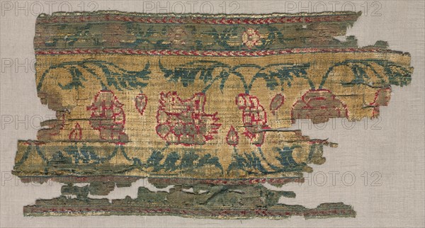 Fragment of the Border of a Velvet Carpet, 16th century. India, 16th century. average: 30.5 x 17.2 cm (12 x 6 3/4 in.)