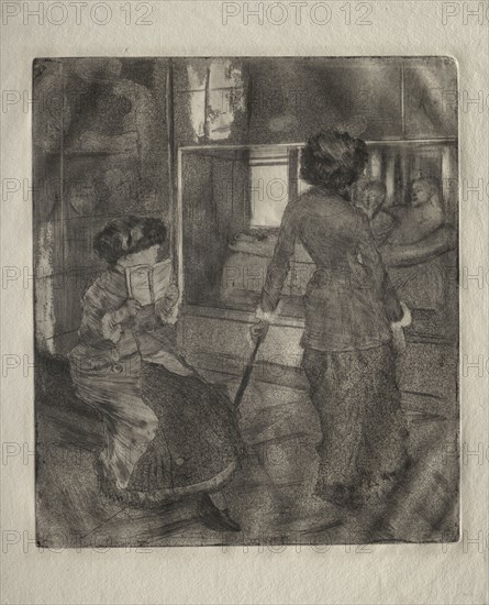 Mary Cassatt at the Louvre: The Etruscan Gallery, 1879-1880. Edgar Degas (French, 1834-1917). Softground etching, drypoint, aquatint, and etching; platemark: 26.7 x 23.2 cm (10 1/2 x 9 1/8 in.)