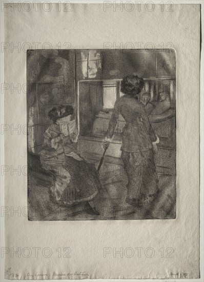 Mary Cassatt at the Louvre: The Etruscan Gallery, 1879-1880. Edgar Degas (French, 1834-1917). Softground etching, drypoint, aquatint, and etching; platemark: 26.7 x 23.2 cm (10 1/2 x 9 1/8 in.)