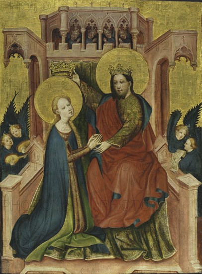 Coronation of the Virgin, c. 1410. Master of the Fröndenberg Altarpiece (German). Tempera and gold on wood; framed: 77 x 59.5 x 8 cm (30 5/16 x 23 7/16 x 3 1/8 in.); unframed: 64.8 x 47.5 cm (25 1/2 x 18 11/16 in.).