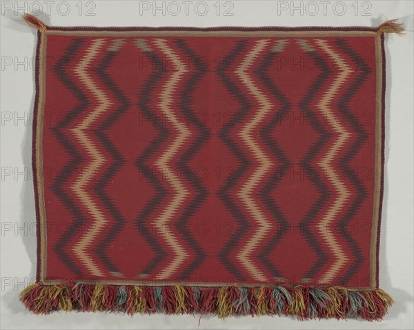 Germantown Eyedazzler Saddle Throw, c.1875. America, Native North American, Southwest, Navajo, Post-Contact, Late Classic Period. Tapestry weave: cotton and wool (handspun and bayeta); overall: 68.6 x 86.4 cm (27 x 34 in.)