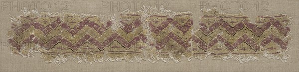 Fragment of a Tiraz-Style Textile, 1081 - 1101. Egypt, Fatimid period, latter part of Caliphate of al-Mustansir or of al-Musta'li, AH 475-495, 11th-12th Century. Tapestry (originally inwoven in a tabby ground); linen and silk; overall: 4.8 x 22.9 cm (1 7/8 x 9 in.)