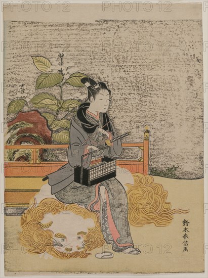 Youth Representing Monju, God of Wisdom on a Lion, c. 1767. Suzuki Harunobu (Japanese, 1724-1770). Color woodblock print; sheet: 29.2 x 21.7 cm (11 1/2 x 8 9/16 in.).