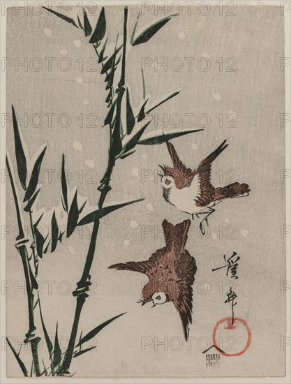 Sparrows, Bamboo and Falling Snow, c. late 1820s. Keisai Eisen (Japanese, 1790-1848). Color woodblock print; sheet: 23.6 x 17.2 cm (9 5/16 x 6 3/4 in.).