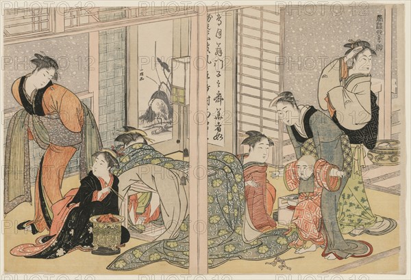 Elegant Pleasures of the Four Seasons, c. 1782. Attributed to Kitagawa Utamaro (Japanese, 1753-1806). Woodblock print; ink and color on paper; sheet: 26.1 x 39.1 cm (10 1/4 x 15 3/8 in.).