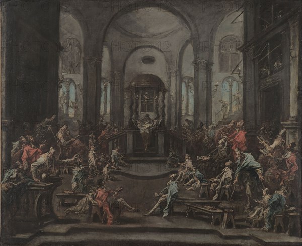 Interior of a Synagogue, c. 1725-1735. Alessandro Magnasco (Italian, 1667-1749). Oil on canvas; framed: 140.5 x 167.5 x 6 cm (55 5/16 x 65 15/16 x 2 3/8 in.); unframed: 122 x 148.5 cm (48 1/16 x 58 7/16 in.).