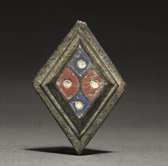 Ornamental Brooch, c. 100-300. Gallo-Roman or Romano-British, Migration period, 2nd-3rd century. Bronze and champlevé enamel; overall: 5.4 x 3.8 x 2.4 cm (2 1/8 x 1 1/2 x 15/16 in.).