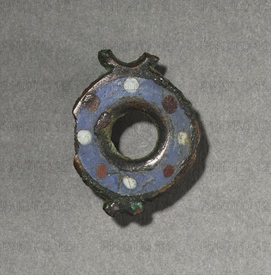 Ornamental Brooch, c. 100-300. Gallo-Roman or Romano-British, Migration period, 2nd-3rd century. Bronze and champlevé enamel; overall: 2.7 x 2.6 x 0.7 cm (1 1/16 x 1 x 1/4 in.).