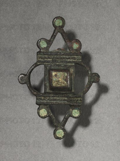 Ornamental Brooch, c. 100-300. Gallo-Roman or Romano-British, Migration period, 2nd-3rd century. Bronze and champlevé enamel; overall: 5.1 x 3.4 x 2.2 cm (2 x 1 5/16 x 7/8 in.).