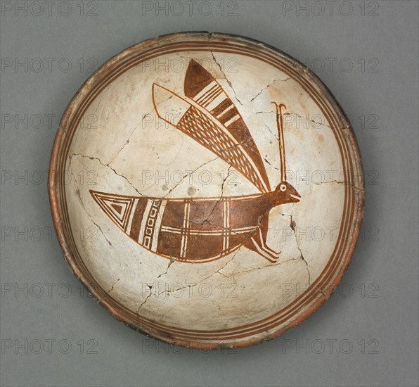 Bowl with Grasshopper, c 1000-1150. Southwest, Mogollan, Mimbres, Pre-Contact Period, 11th-12th century. Ceramic; overall: 8 x 18.8 cm (3 1/8 x 7 3/8 in.).