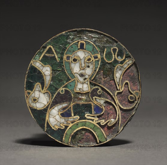 Medallion with the Bust of Christ ("The Cumberland Medallion"), from the Guelph Treasure, late 700s. Germany, Weserraum, Migration period, late 8th century. Cloisonné enamel and gold on copper; diameter: 5.1 x 0.2 cm (2 x 1/16 in.).