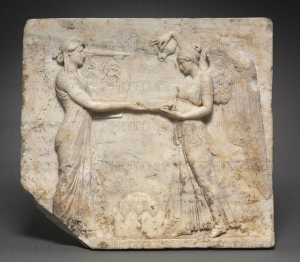 Relief of Apollo with Nike, 27 BC - 14. Italy, Roman, Augustan period. Greek marble; overall: 41.6 x 46.4 cm (16 3/8 x 18 1/4 in.).