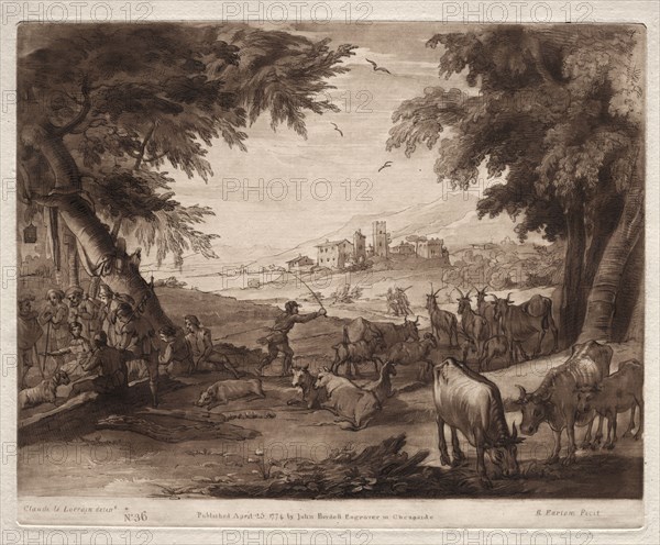 Liber Veritatis:  No. 36, Pastoral Scene with Villagers and a Herd of Oxen and Goats, 1777. Richard Earlom (British, 1743-1822). Etching and mezzotint