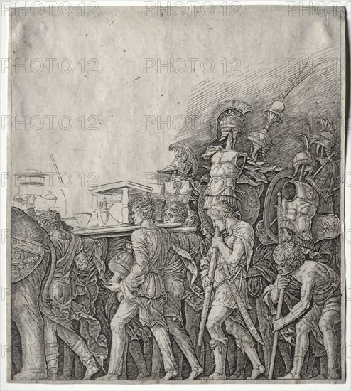 The Triumphs of Caesar: The Corselet Bearers, c. 1498. Giulio Campagnola (Italian, 1482-1515). Engraving