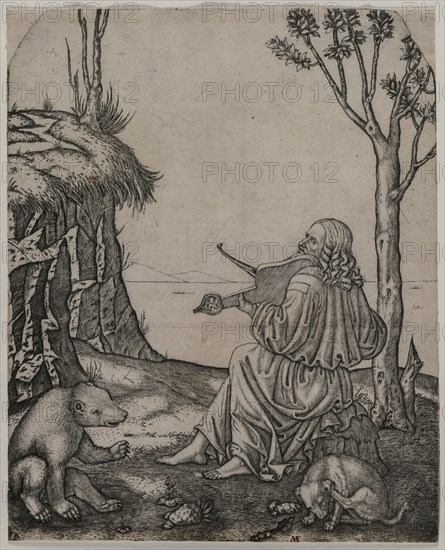 Orpheus Charming the Animals, c. 1505. Marcantonio Raimondi (Italian, 1470/82-1527/34). Engraving; plate: 21.4 x 17.3 cm (8 7/16 x 6 13/16 in.)