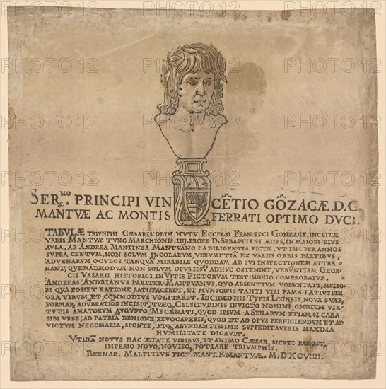 The Triumph of Julius Caesar:  Frontispiece, 1593–99. Andrea Andreani (Italian, about 1558–1610), after Andrea Mantegna (Italian, 1431-1506). Chiaroscuro woodcut