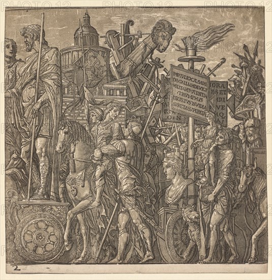 The Triumph of Julius Caesar: Colossal Statues and Siege Equipment, 1593-99. Andrea Andreani (Italian, about 1558–1610), after Andrea Mantegna (Italian, 1431-1506). Chiaroscuro woodcut