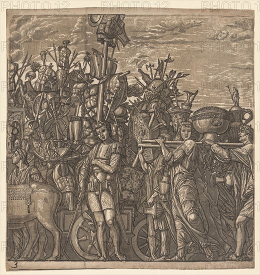 The Triumph of Julius Caesar:  Soldiers Marching with Trophies of War, 1593-99. Andrea Andreani (Italian, about 1558–1610), after Andrea Mantegna (Italian, 1431-1506). Chiaroscuro woodcut