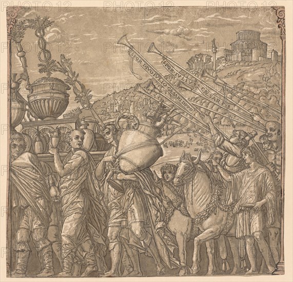 The Triumph of Julius Caesar:  Soldiers Carrying Vases, 1593-99. Andrea Andreani (Italian, about 1558–1610), after Andrea Mantegna (Italian, 1431-1506). Chiaroscuro woodcut