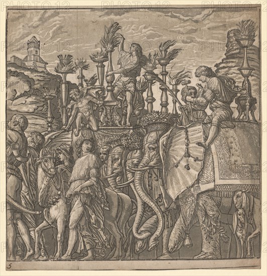The Triumph of Julius Caesar: Elephants Carrying Torches, 1593-99. Andrea Andreani (Italian, about 1558–1610), after Andrea Mantegna (Italian, 1431-1506). Chiaroscuro woodcut