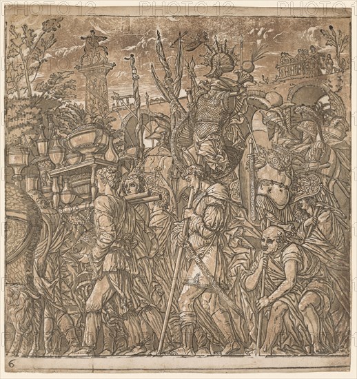 The Triumph of Julius Caesar:  Soldiers Carrying Vases and Trophies of War, 1593-99. Andrea Andreani (Italian, about 1558–1610), after Andrea Mantegna (Italian, 1431-1506). Chiaroscuro woodcut
