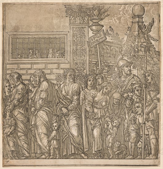 The Triumph of Julius Caesar:  Procession of Men, Women and Children, 1593-99. Andrea Andreani (Italian, about 1558–1610), after Andrea Mantegna (Italian, 1431-1506). Chiaroscuro woodcut