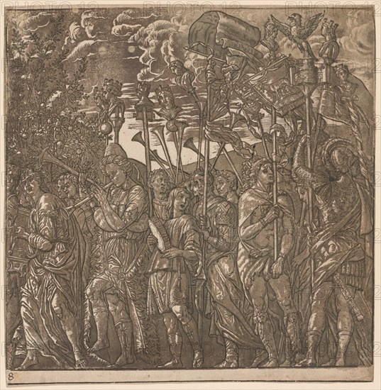 The Triumph of Julius Caesar: Soldiers Carrying Banners and Standards, 1593-99. Andrea Andreani (Italian, about 1558–1610), after Andrea Mantegna (Italian, 1431-1506). Chiaroscuro woodcut