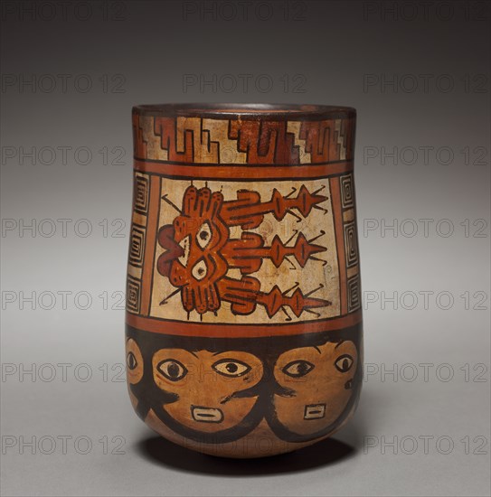 Vessel with Female Faces, 100 BC-700. Peru, South Coast, Nasca style (100 BC-AD 700). Earthenware with colored slips; overall: 13.8 x 9.6 cm (5 7/16 x 3 3/4 in.).