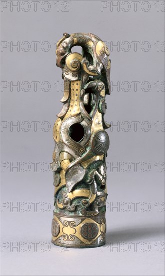 Finial, 475-221 BC. China, Henan province, Jincun, Warring States period (475-221 BC). Bronze inlaid with gold and silver; overall: 13.1 cm (5 3/16 in.).